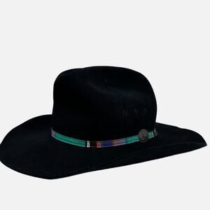 Vintage Wrangle Felted Calf Skin Band Cowboy Hat - BLACK